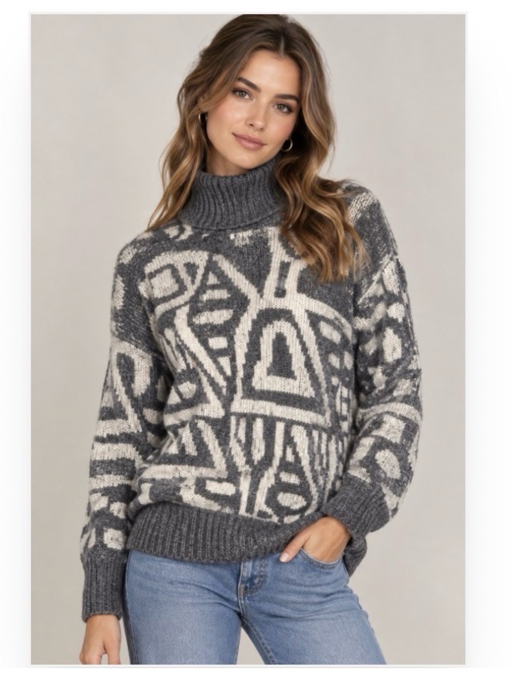 shimmery turtleneck gray & white silvery sweater excellent condition Vintage
